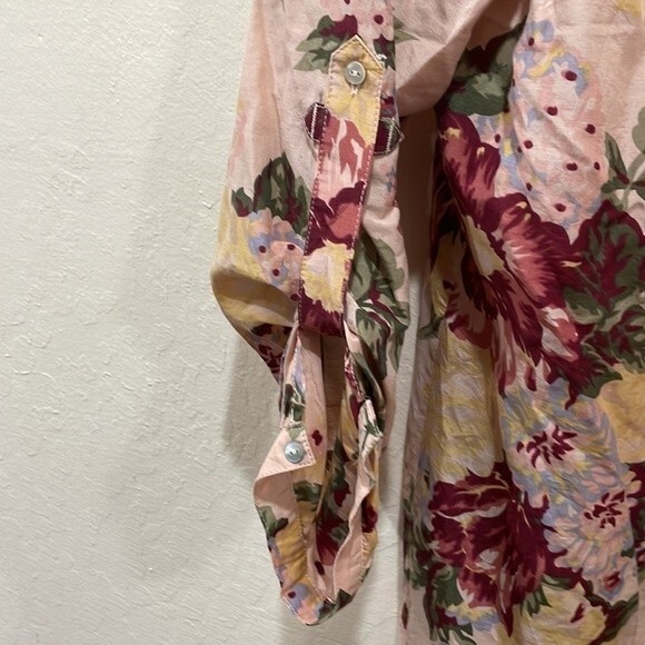 Soft Surroundings Silk Blend Pink Cottage Floral Print Popover Blouse - L - Picture 5 of 7